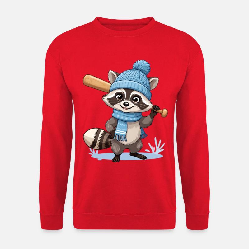 Winterlicher Waschbär mit Baseballschläger - Unisex Pullover - Rot