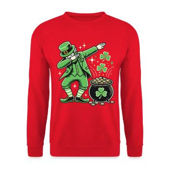 Funny Leprechaun Dabbing Shamrock Gold Coins - Unisex Sweatshirt - red - Front - Alina (178cm) & Michal (187cm)
