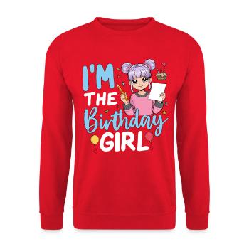 Je suis la fille d’anniversaire - Sweat-shirt Unisexe - rouge - Devant - Alina (178cm) & Michal (187cm)