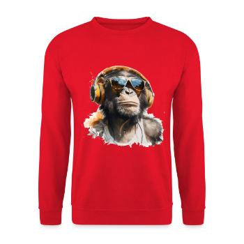 Cooler Affe mit Kopfhörer und Sonnenbrille - Unisex Pullover - Rot - Vorne - Alina (178cm) & Michal (187cm)