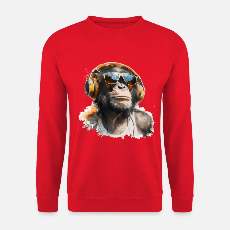Cooler Affe mit Kopfhörer und Sonnenbrille - Unisex Pullover - Rot