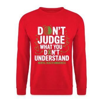 Nicht beurteilen, was du nicht verstehst - Unisex Pullover - Rot - Vorne - Alina (178cm) & Michal (187cm)
