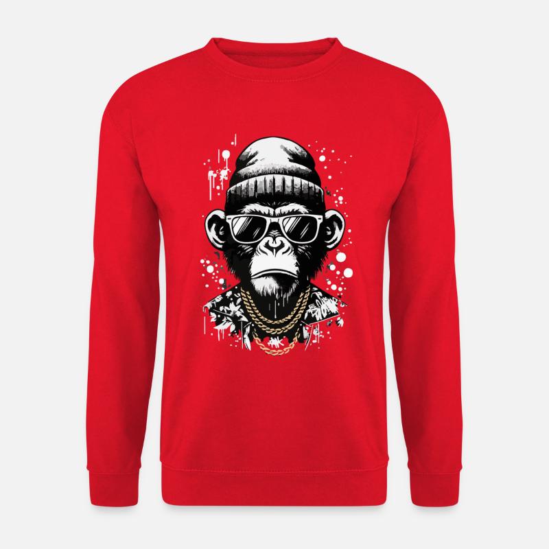 Cooler Affe mit Streetstyle und Chains - Unisex Pullover - Rot