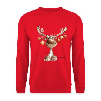Cute Reindeer with Christmas Baubles - Unisex Sweatshirt - red - Front - Alina (178cm) & Michal (187cm)