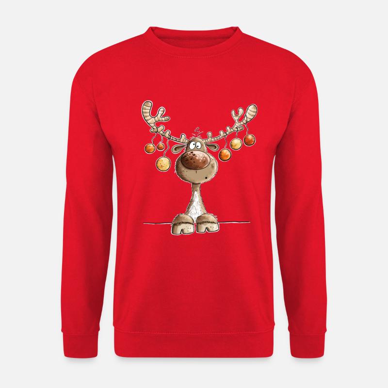 Niedliches Rentier mit Weihnachtskugeln - Unisex Pullover - Rot