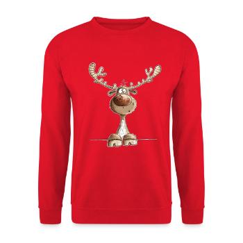 Funny Reindeer Cartoon Motif Christmas - Unisex Sweatshirt - red - Front - Alina (178cm) & Michal (187cm)