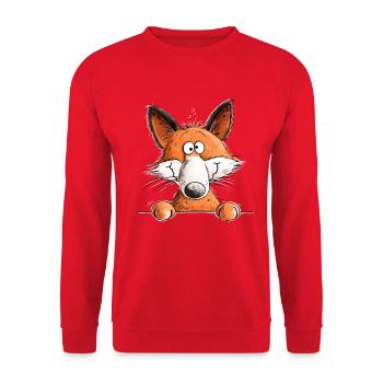 Lustiger Fuchs Cartoon Waldtier Tiermotiv - Unisex Pullover - Rot - Vorne - Alina (178cm) & Michal (187cm)
