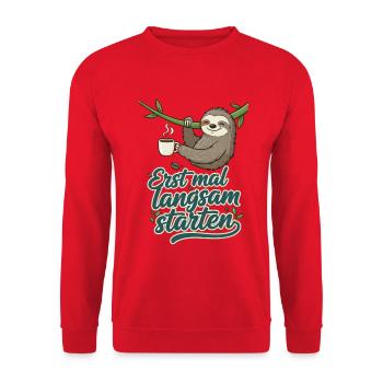 Commencez d’abord par le motif de paresse lentement - Sweat-shirt Unisexe - rouge - Devant - Alina (178cm) & Michal (187cm)