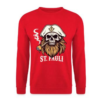 St Pauli Hamburg Paulianer Totenkopf Hafen Captain - Unisex Sweatshirt - red - Front - Alina (178cm) & Michal (187cm)