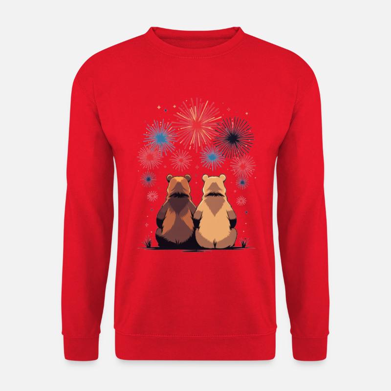 Zwei Bären beim Feuerwerk - Unisex Pullover - Rot