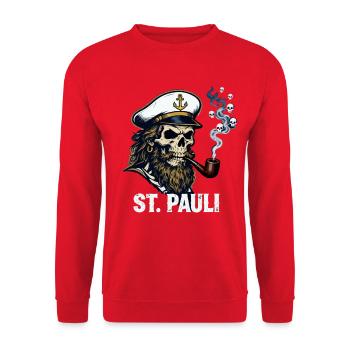 St Pauli Hamburg Paulianer Totenkopf Hafen Captain - Unisex Sweatshirt - red - Front - Alina (178cm) & Michal (187cm)