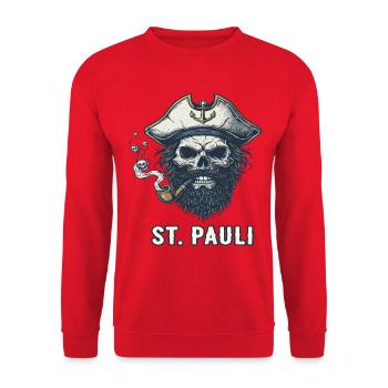 St Pauli Hamburg Paulianer Totenkopf Hafen Captain - Unisex Sweatshirt - red - Front - Alina (178cm) & Michal (187cm)
