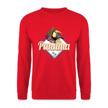 Panama Stadt Tukan Retro Palmen Vintage Souvenir - Unisex Pullover - Rot - Vorne - Alina (178cm) & Michal (187cm)