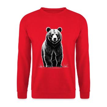 Schwarz-Weiß Bärenillustration - Unisex Pullover - Rot - Vorne - Alina (178cm) & Michal (187cm)