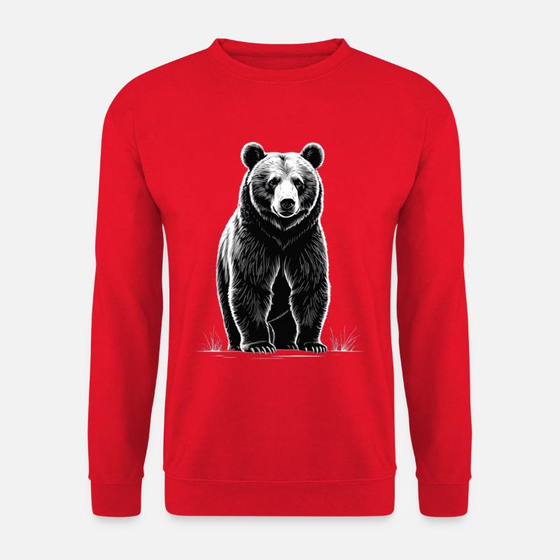 Schwarz-Weiß Bärenillustration - Unisex Pullover - Rot
