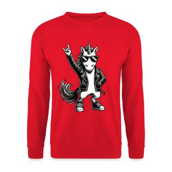 Rock, Rocker, Rock Musik, Heavy Metal, Rock Hand - Unisex Pullover - Rot - Vorne - Alina (178cm) & Michal (187cm)