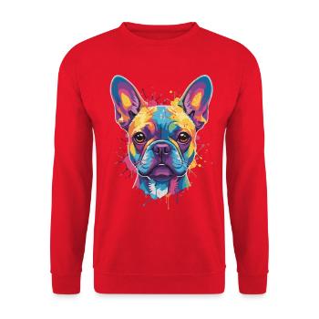 Mehrfarbige Bulldog-Hundepop-Kunst - Unisex Pullover - Rot - Vorne - Alina (178cm) & Michal (187cm)