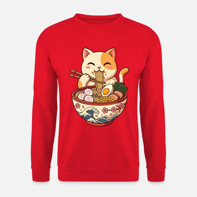 Kawaii Katzen-Ramen-Schüssel - Unisex Pullover - Rot