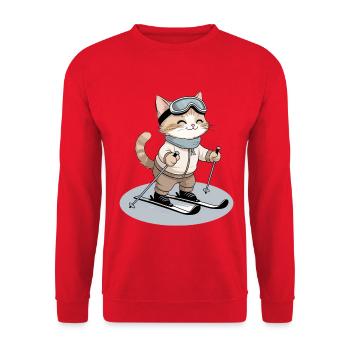 Katzen-Skistar im Pulverschnee - Unisex Pullover - Rot - Vorne - Alina (178cm) & Michal (187cm)