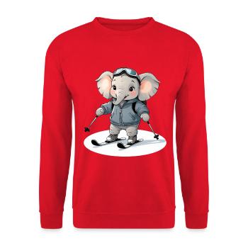 Skifahrender Elefant Hoodie - Unisex Pullover - Rot - Vorne - Alina (178cm) & Michal (187cm)