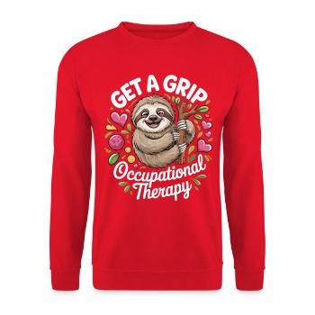 Get a Grip: Occupational Therapy Sloth - Unisex Pullover - Rot - Vorne - Alina (178cm) & Michal (187cm)