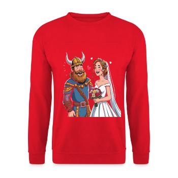 Wikinger Viking Legende Seemann Odin Rabe Hochzeit - Unisex Pullover - Rot - Vorne - Alina (178cm) & Michal (187cm)