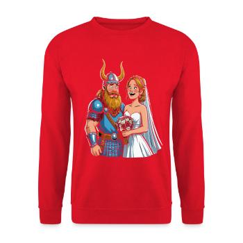 Wikinger Viking Legende Seemann Odin Rabe Hochzeit - Unisex Pullover - Rot - Vorne - Alina (178cm) & Michal (187cm)