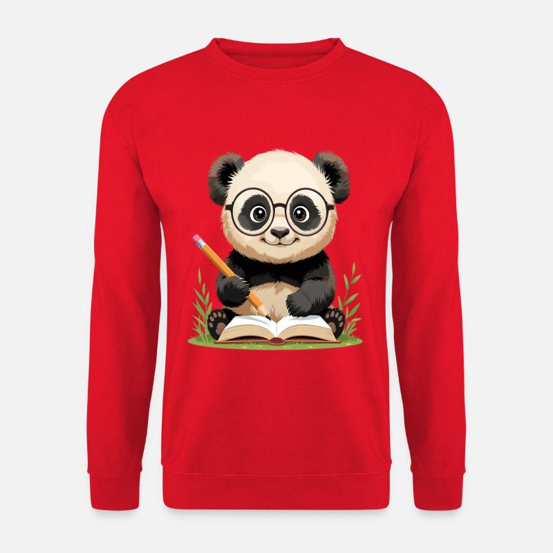 Panda mit Brille beim Schreiben - Unisex Pullover - Rot