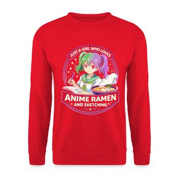 Just a Girl: Anime Ramen Sketching - Unisex Pullover - Rot - Vorne - Alina (178cm) & Michal (187cm)