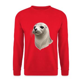 Seehund Kopf Illustration - Unisex Pullover - Rot - Vorne - Alina (178cm) & Michal (187cm)