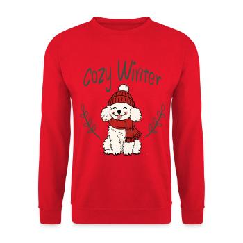 Cuddly winter dog with hat - Unisex Sweatshirt - red - Front - Alina (178cm) & Michal (187cm)