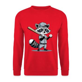 Waschbär Baseballheld - Unisex Pullover - Rot - Vorne - Alina (178cm) & Michal (187cm)