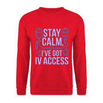 Infirmière en soins intensifs Reste calme J’ai une infirmière en soins aigus - Sweat-shirt Unisexe - rouge - Devant - Alina (178cm) & Michal (187cm)