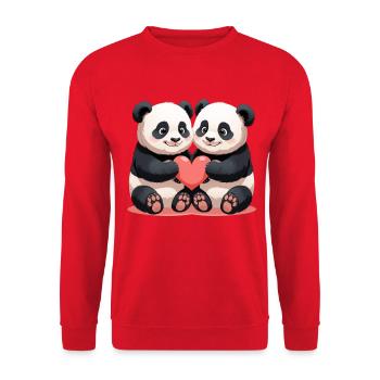 Panda Herzduo Kuschelzeit - Unisex Pullover - Rot - Vorne - Alina (178cm) & Michal (187cm)