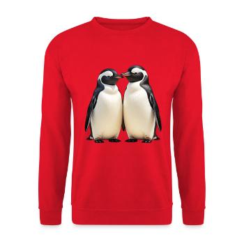 Kuschelpinguin-Duo im Blick - Unisex Pullover - Rot - Vorne - Alina (178cm) & Michal (187cm)