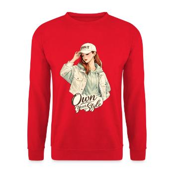 Own Your Style – Fashion Girl Streetwear Design - Unisex Pullover - Rot - Vorne - Alina (178cm) & Michal (187cm)