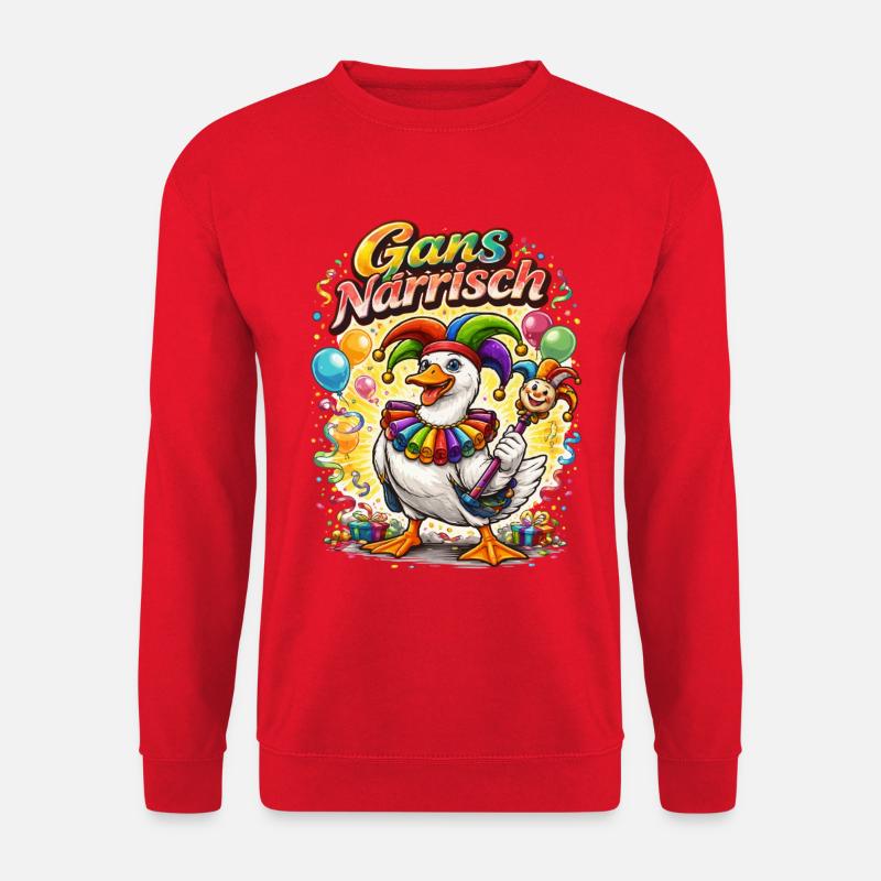 Gans närrisch – Karneval mit Humor - Unisex Pullover - Rot