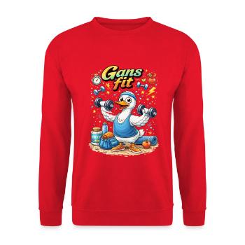 Gans Fit Kraftheld Cartoon - Unisex Pullover - Rot - Vorne - Alina (178cm) & Michal (187cm)