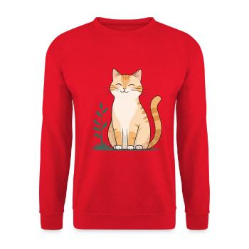 Cheerful Orange Cat in Green - Unisex Sweatshirt - red - Front - Alina (178cm) & Michal (187cm)