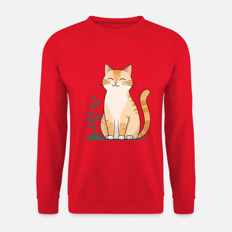 Glada orange katt i grönt - Unisextröja - röd