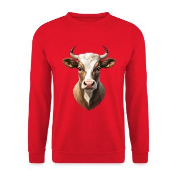 Kuhkopf Portrait Naturtöne - Unisex Pullover - Rot - Vorne - Alina (178cm) & Michal (187cm)