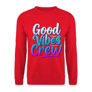 Good - Vibes Crew Schriftzug - Unisex Pullover - Rot - Vorne - Alina (178cm) & Michal (187cm)