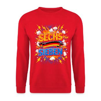 SECHS SIEBEN Deutschland Fan Comic - Unisex Pullover - Rot - Vorne - Alina (178cm) & Michal (187cm)
