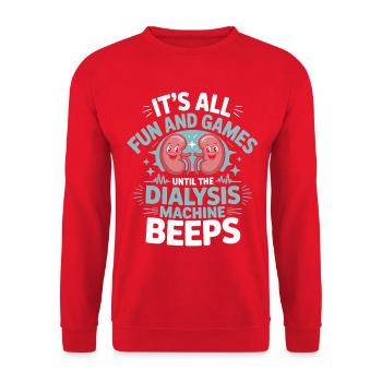 Spaß und Spiele bis zum Dialyse-Beep - Unisex Pullover - Rot - Vorne - Alina (178cm) & Michal (187cm)
