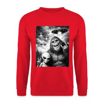 Bigfoot Alien Rocker, Rock Musik, Rock Hand, UFO - Unisex Pullover - Rot - Vorne - Alina (178cm) & Michal (187cm)