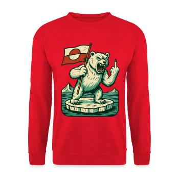 Hands Off Greenland Flag Arctic Polar Bear - Unisex Pullover - Rot - Vorne - Alina (178cm) & Michal (187cm)