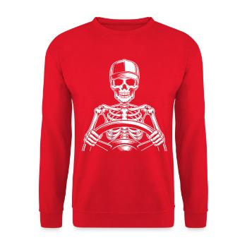 Skeleton at the wheel - Unisex Sweatshirt - red - Front - Alina (178cm) & Michal (187cm)