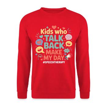 Kids Talk Back Make My Day - Unisex Sweatshirt - red - Front - Alina (178cm) & Michal (187cm)