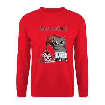 C’mon, Do Something – Kaffee für mein Gehirn - Unisex Pullover - Rot - Vorne - Alina (178cm) & Michal (187cm)