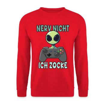 alien - nerv nicht ich zocke gamen - Unisex Pullover - Rot - Vorne - Alina (178cm) & Michal (187cm)